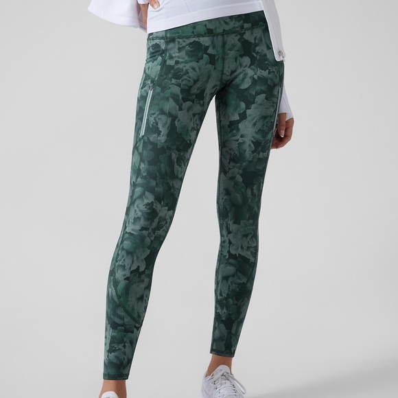 Athleta Rainier Tight Spliced Floral Green Leggings XXS - Picture 1 of 9